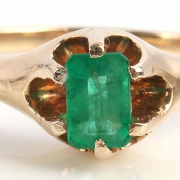 Vintage 14K YELLOW GOLD EMERALD RING SIZE 8 - Picture 3 of 10